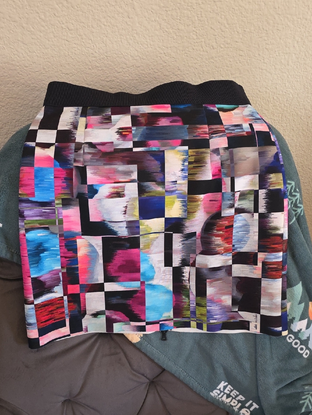 Milly Black-Waistband Abstract Multi-Color Mini Skirt
